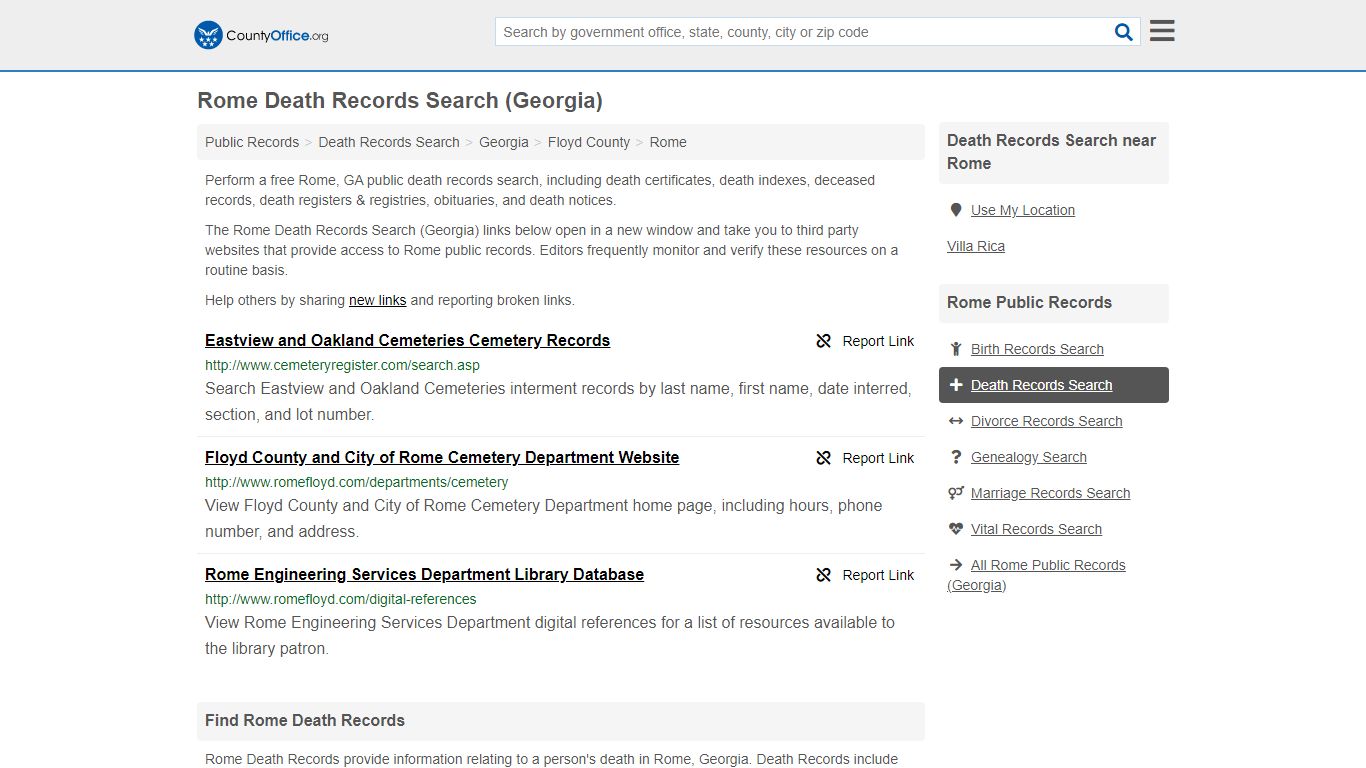 Death Records Search - Rome, GA (Death Certificates & Indexes)