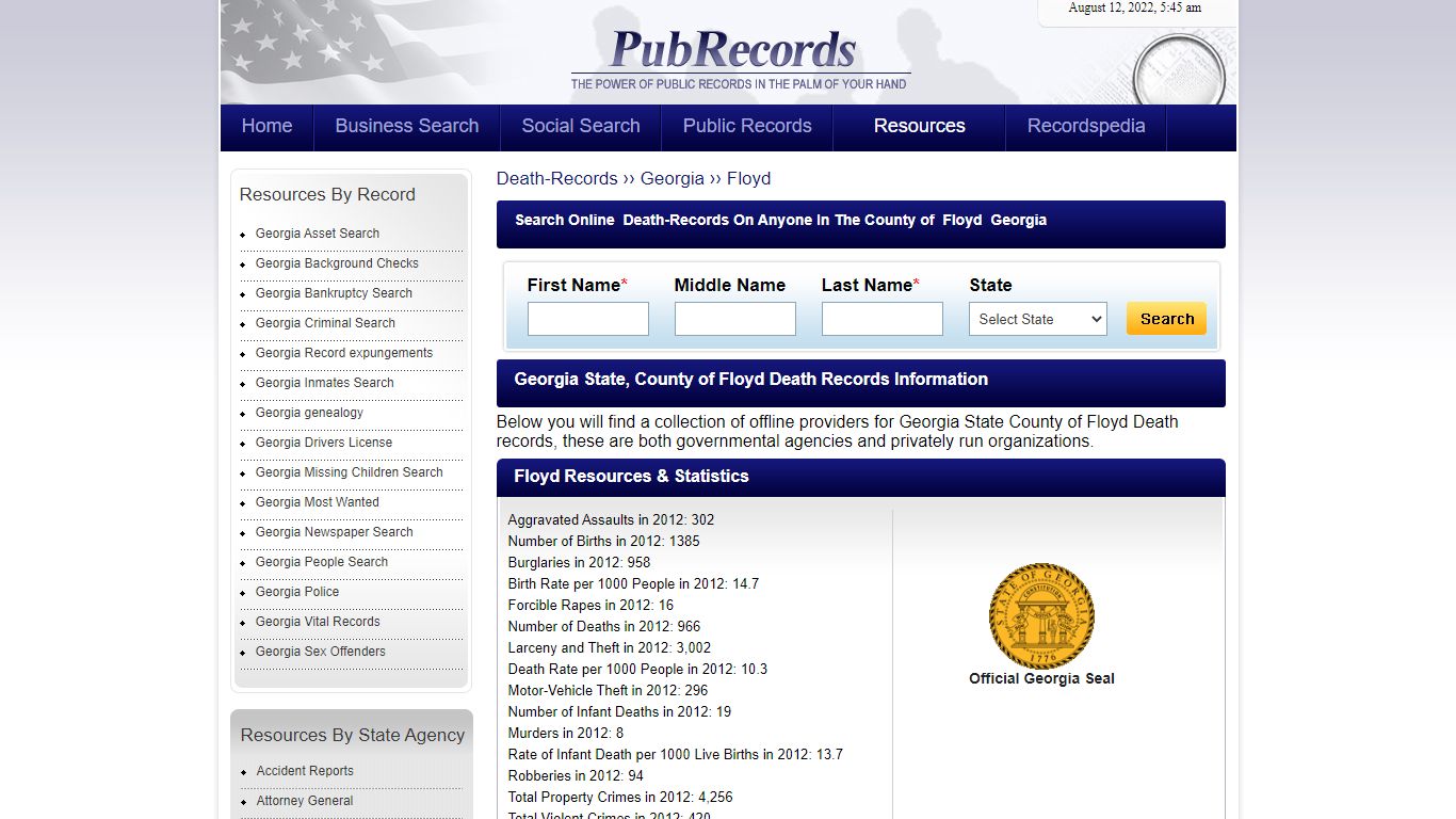 Floyd County, Georgia Death Records - Pubrecords.com
